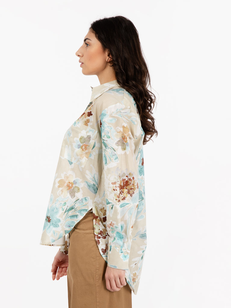 KAOS - Camicia in cotone fantasia floreale multicolor