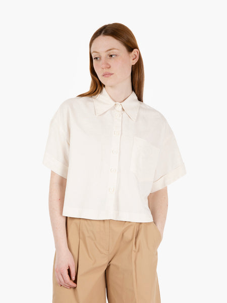 Camicia in viscosa e lino beige