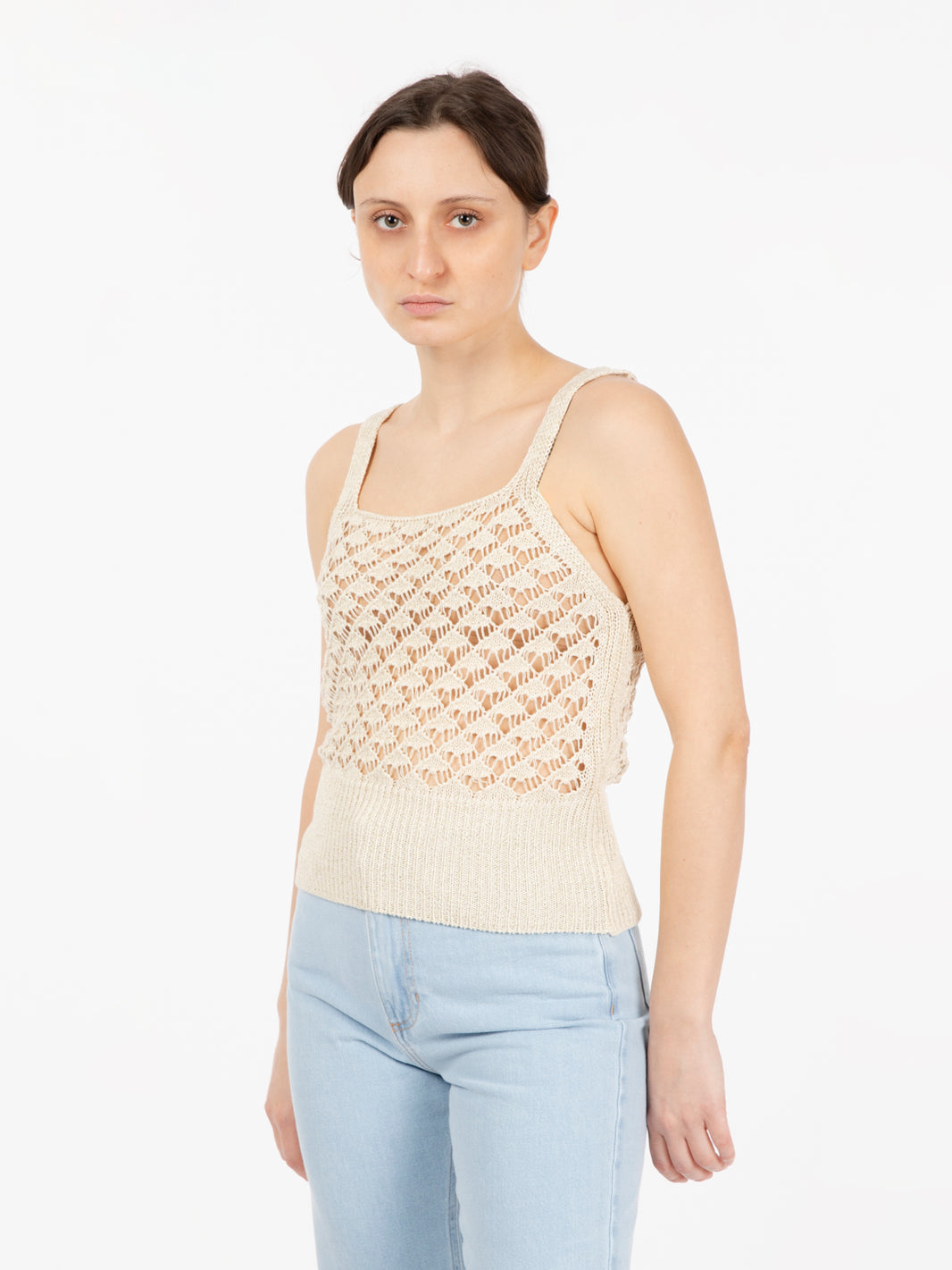 Canotta crochet lurex panna