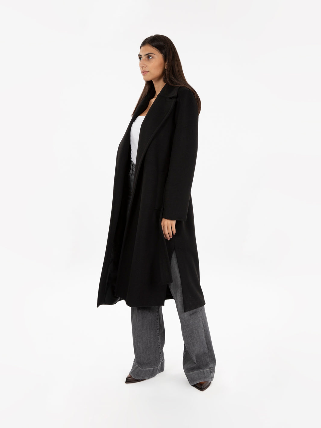 Cappotto con cintura nero