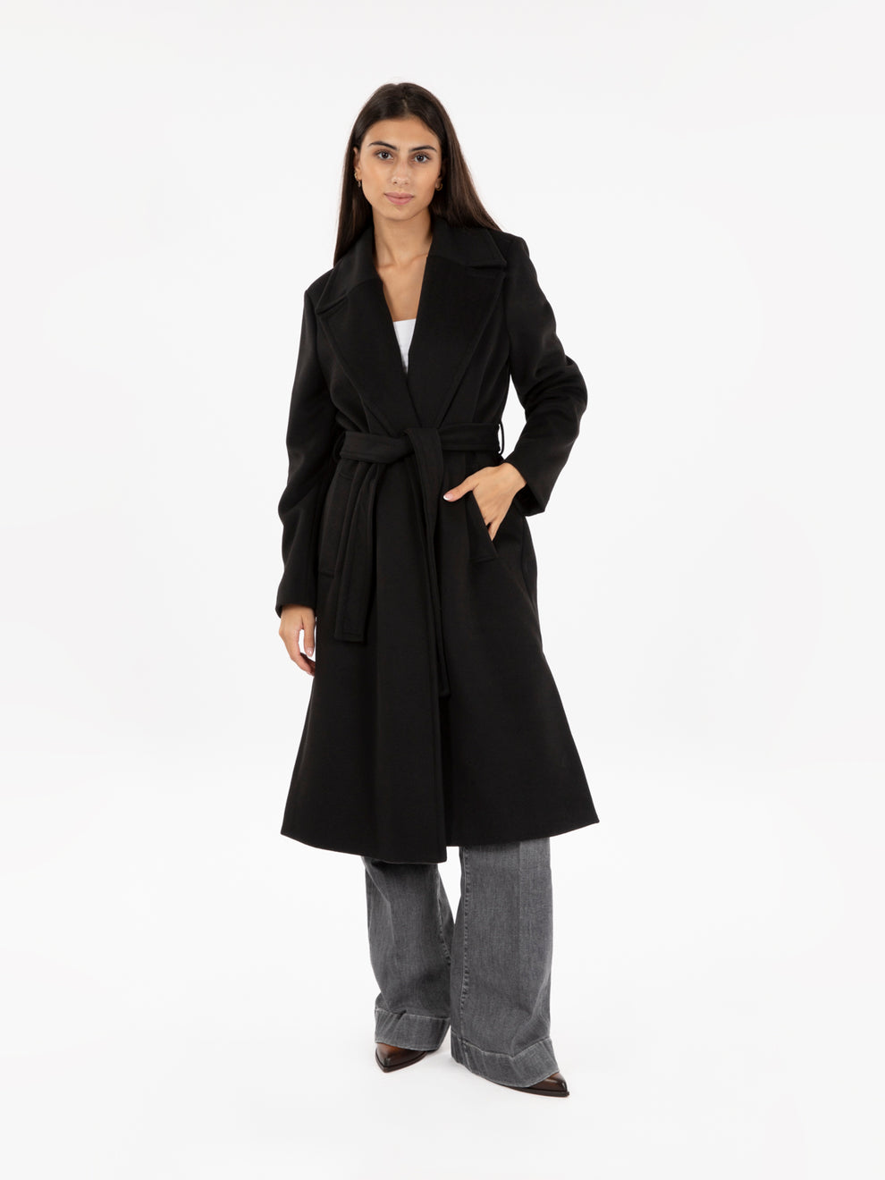 Cappotto con cintura nero