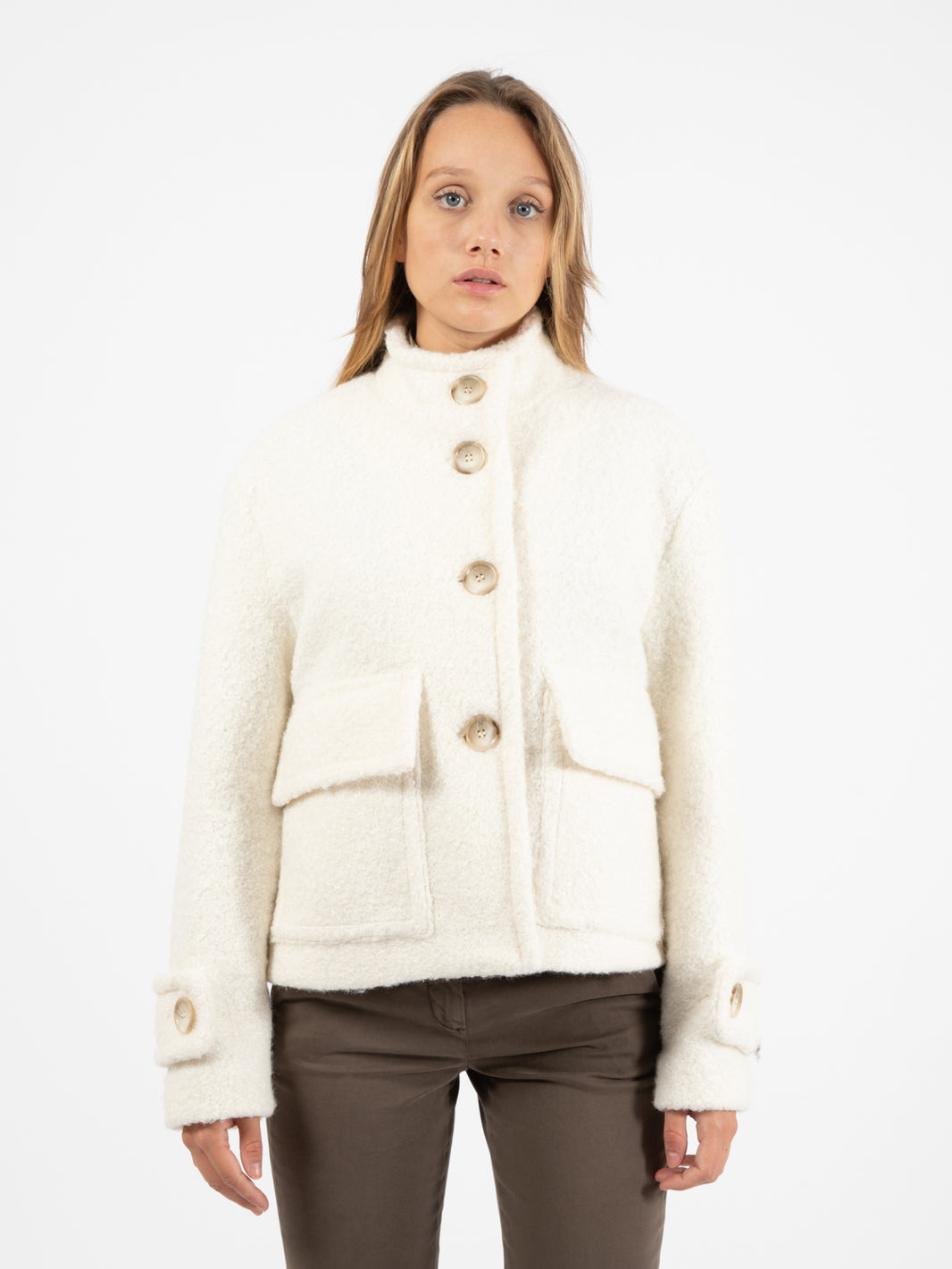 Cappotto corto bouclé panna