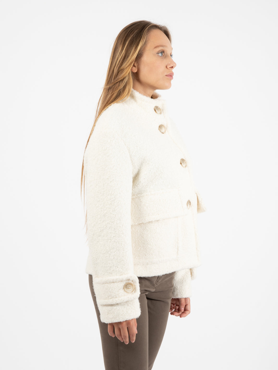 Cappotto corto bouclé panna