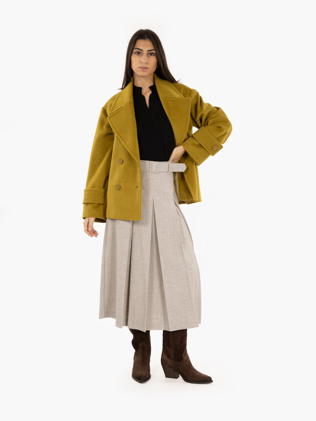 Short double-breasted oil coat