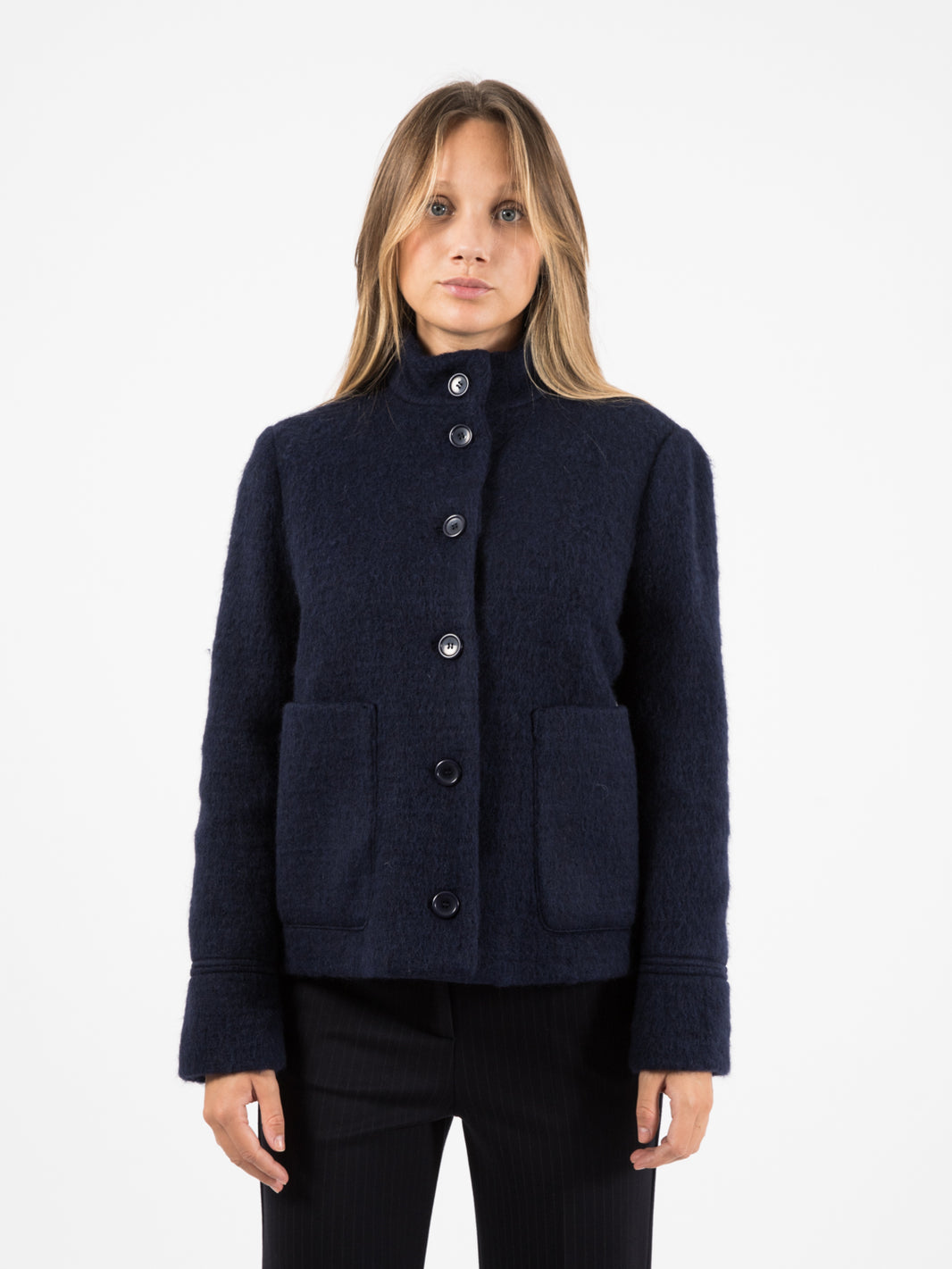 Cappotto corto mohair blu