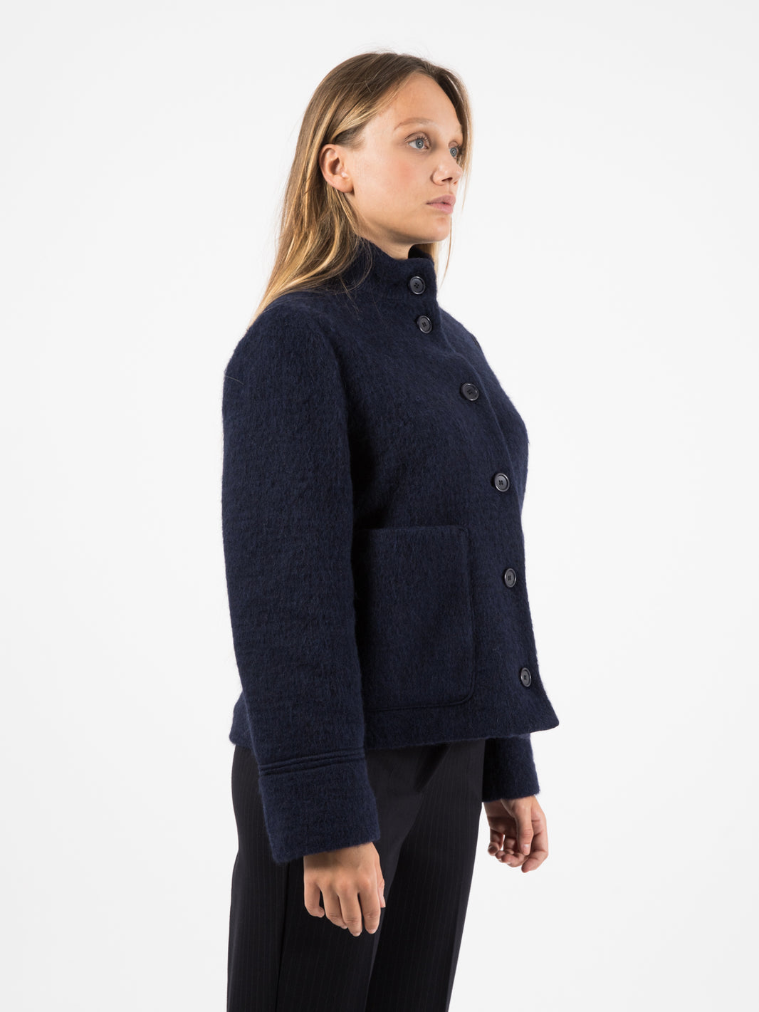 Cappotto corto mohair blu