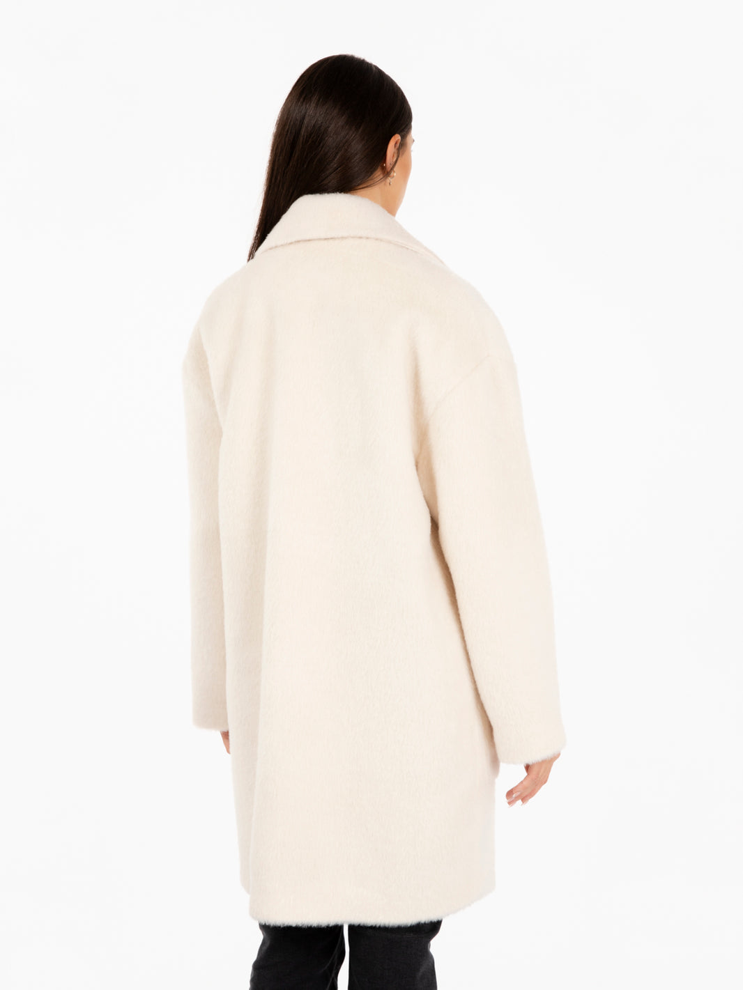 Cappotto fluffy doppiopetto panna