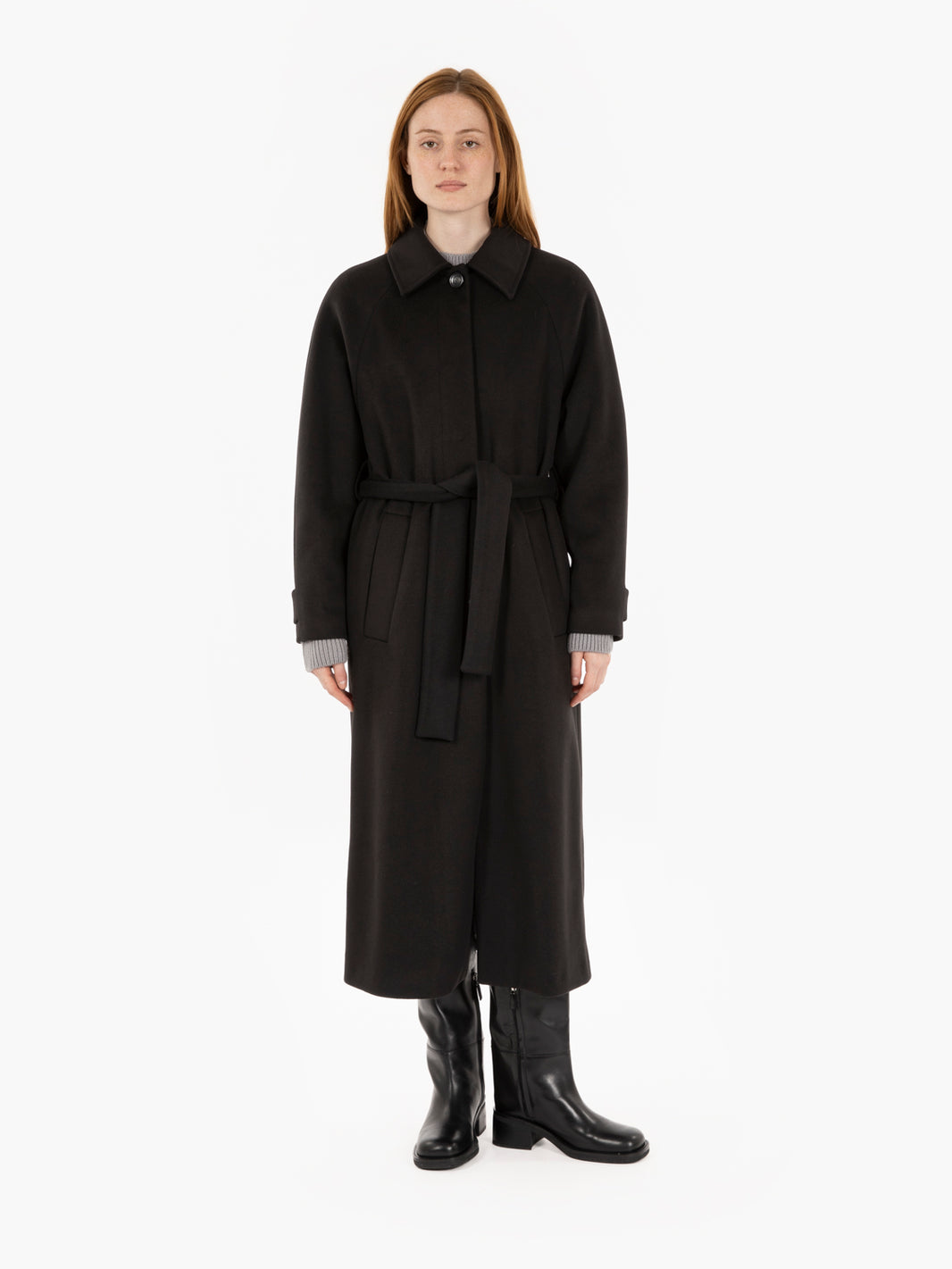 Long coat with black sash