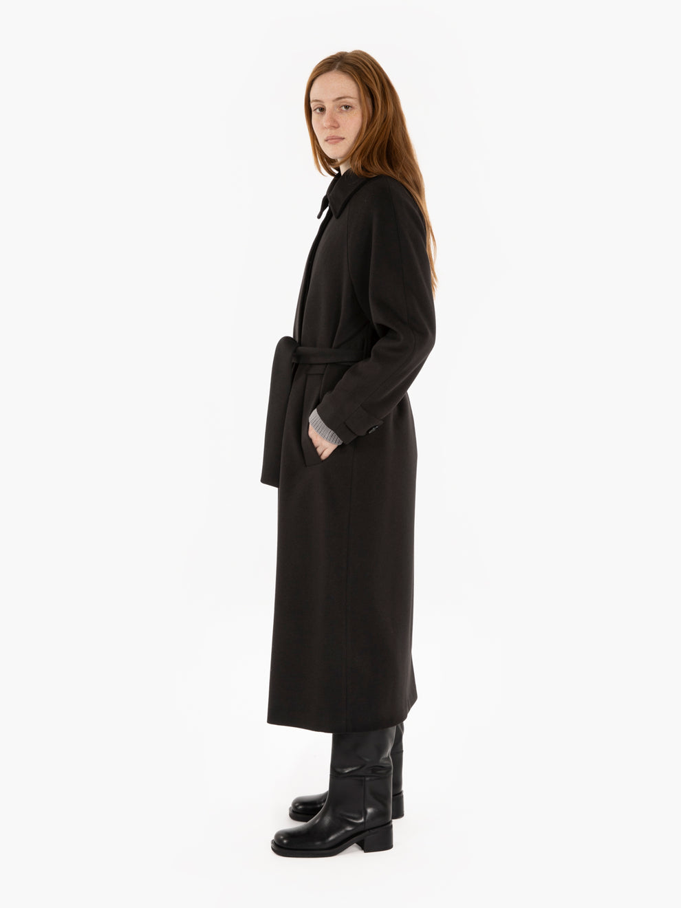 Long coat with black sash