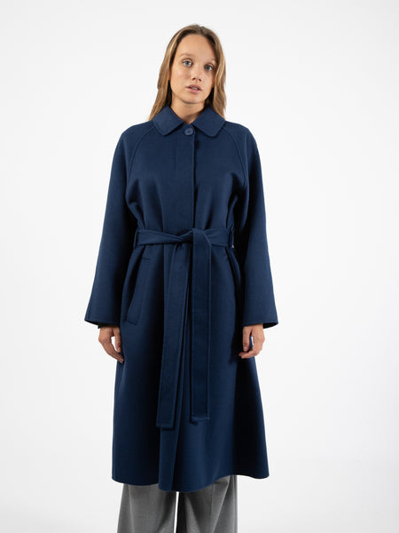 Cappotto lungo in lana blu