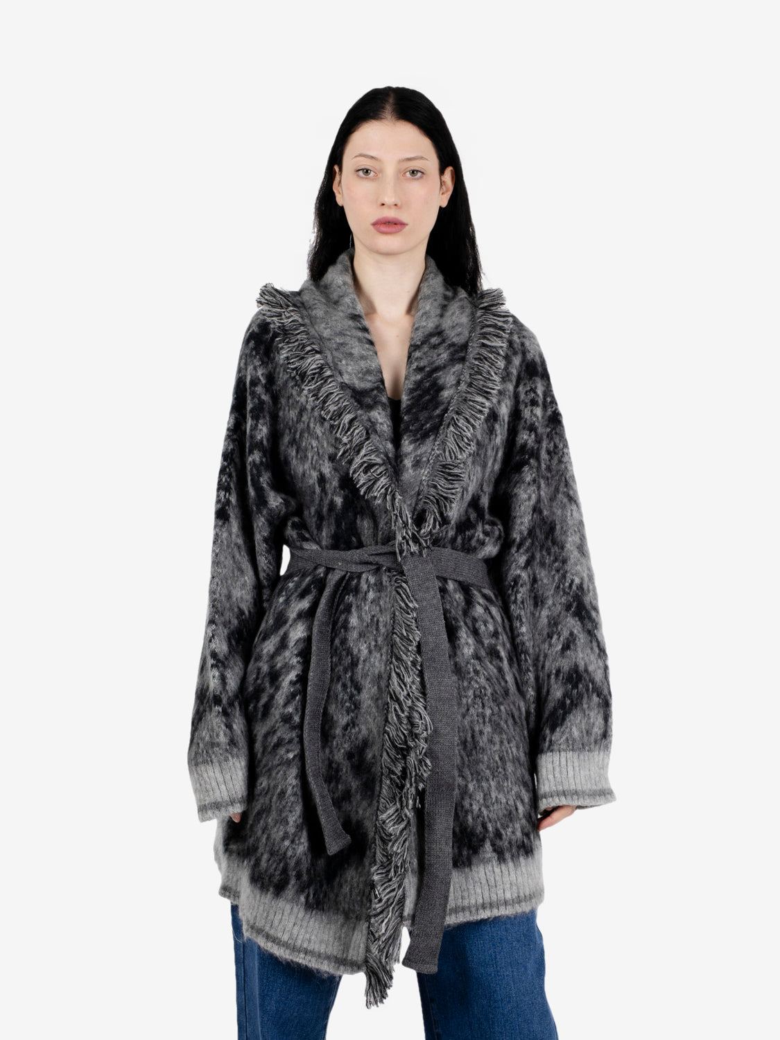 Cardigan con fusciacca fantasia grigio