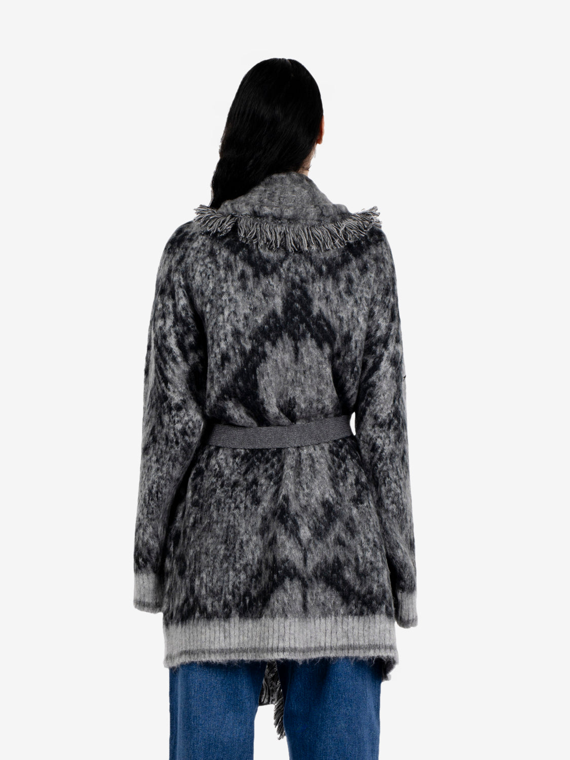 Cardigan con fusciacca fantasia grigio
