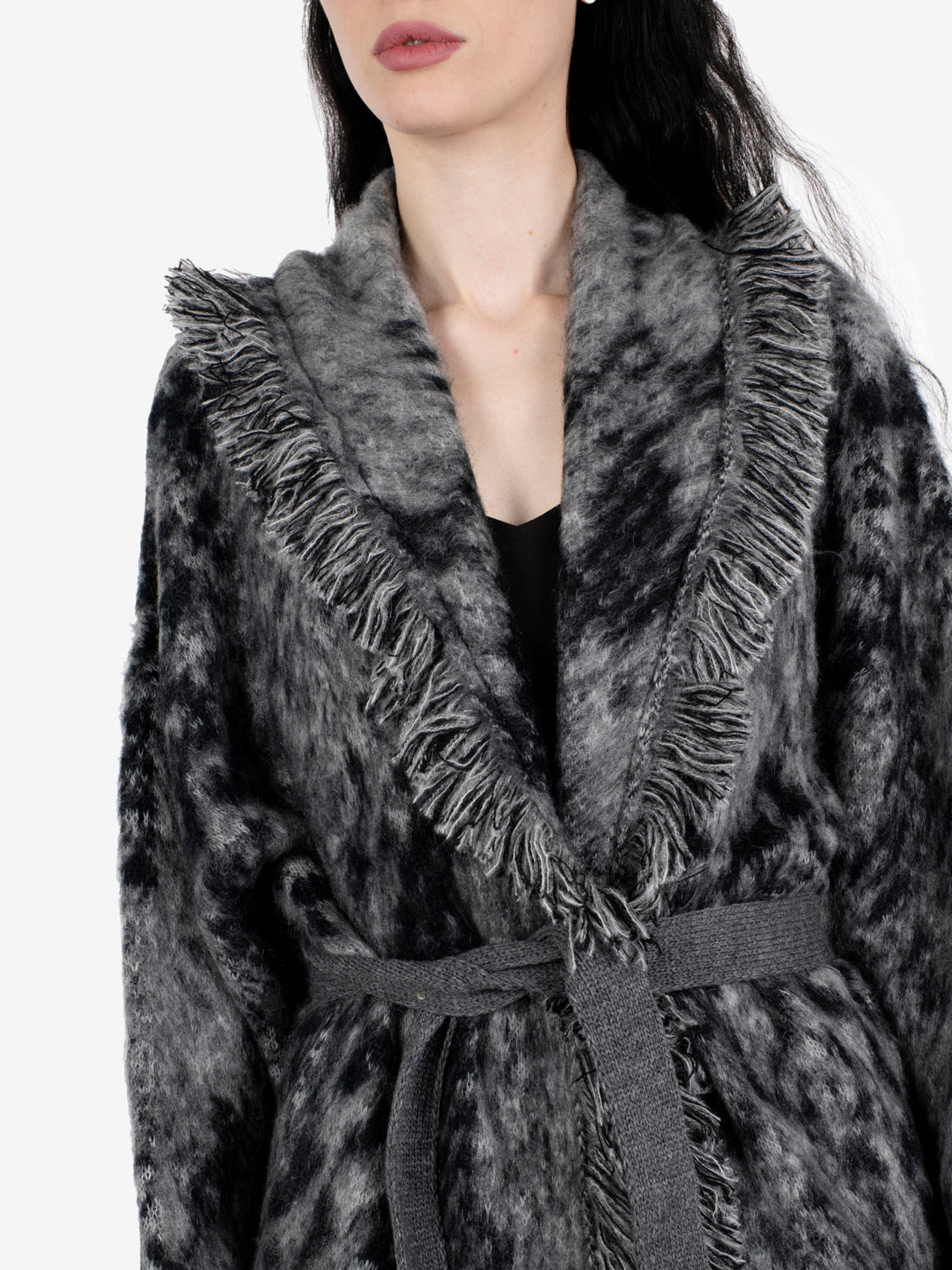 Cardigan con fusciacca fantasia grigio