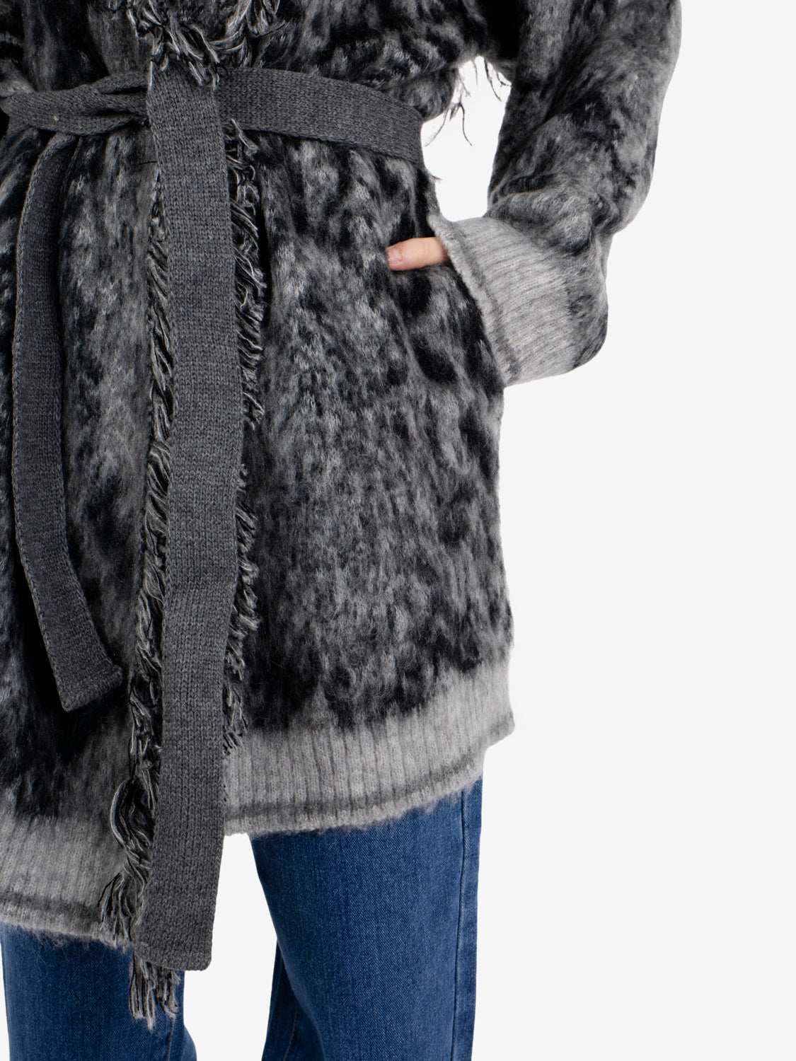 Cardigan con fusciacca fantasia grigio