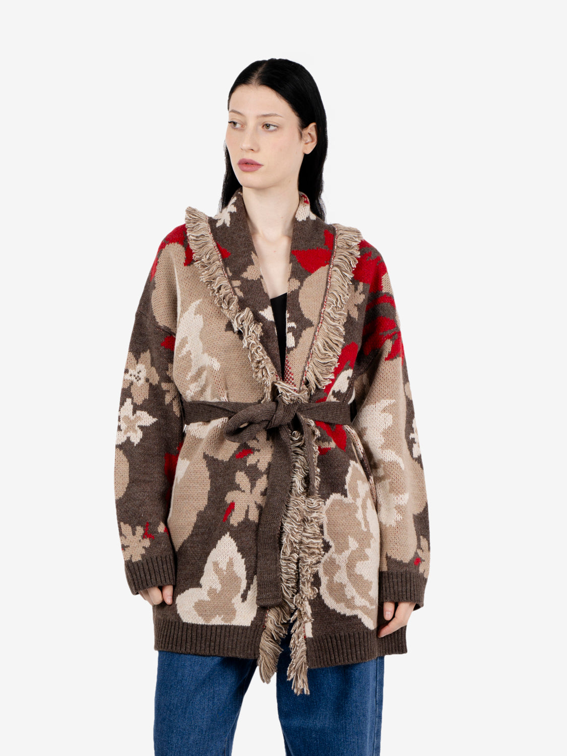 Cardigan con fusciacca fantasia moro