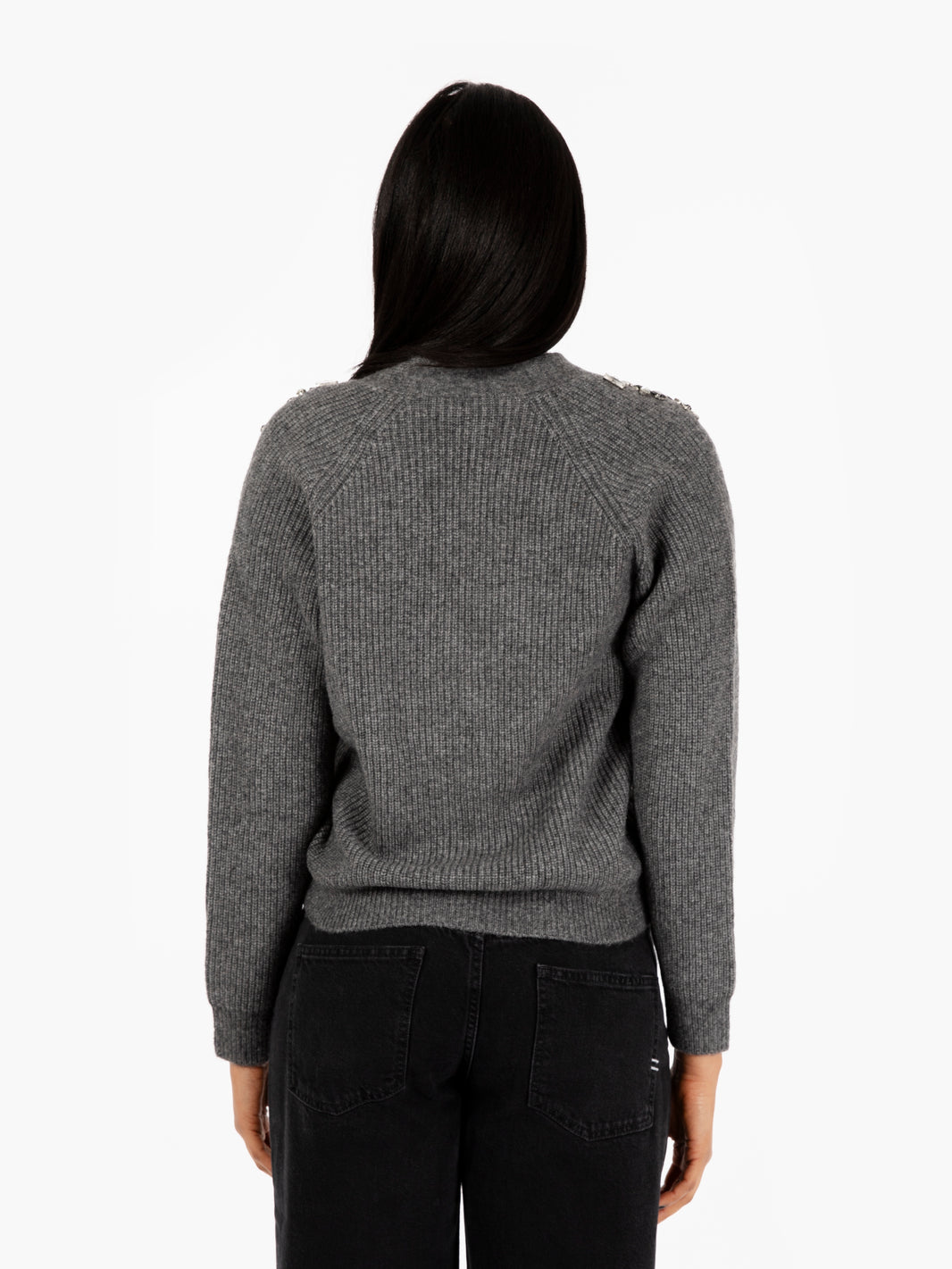 Cardigan con gioielli su spalle grigio scuro
