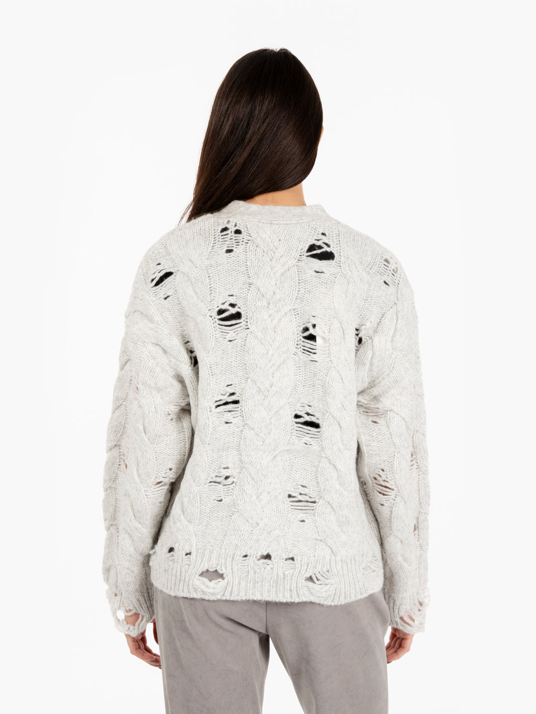 Cardigan con trecce effetto used grigio