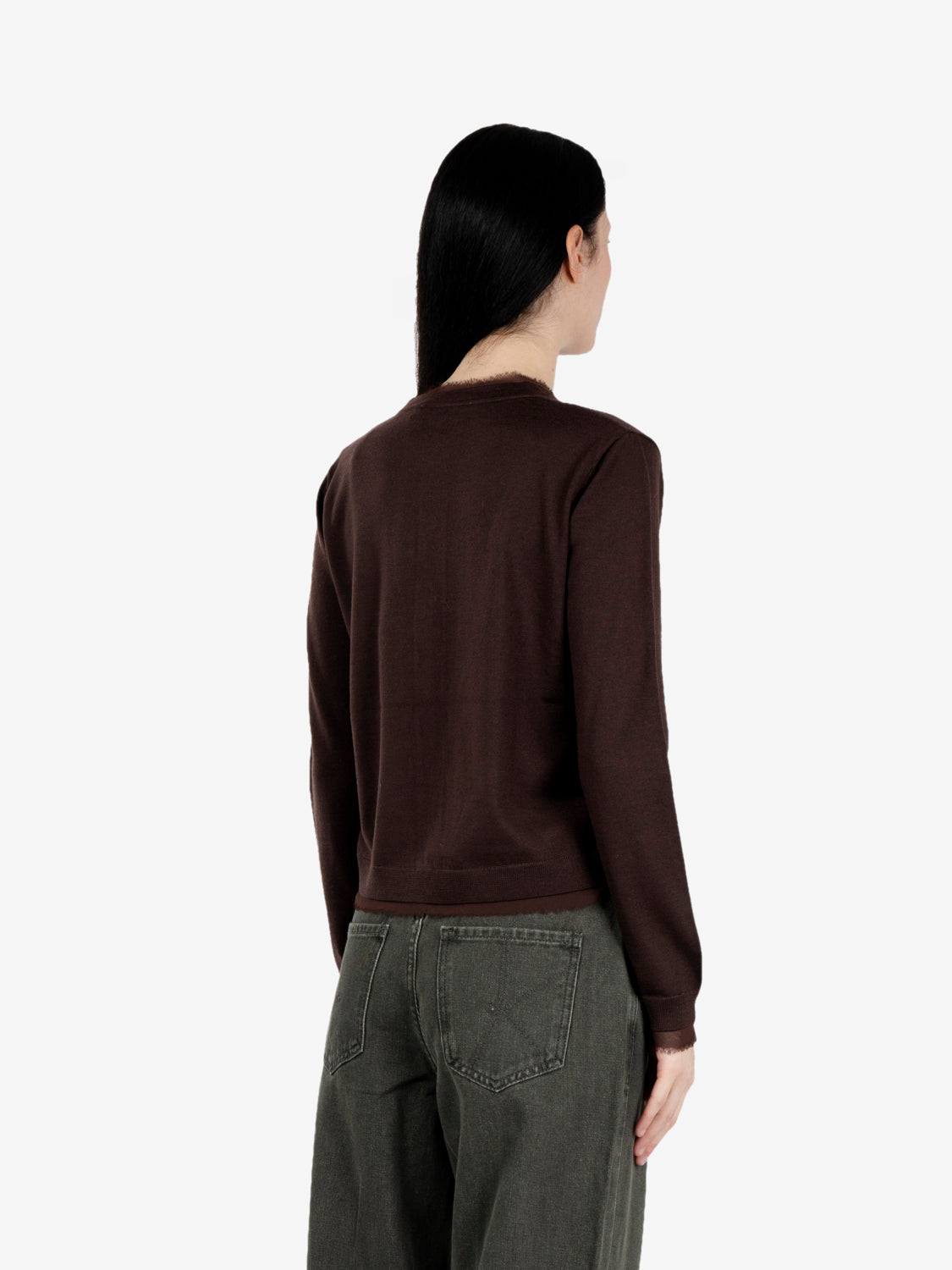 Wool cardigan with dark chocolate trim
