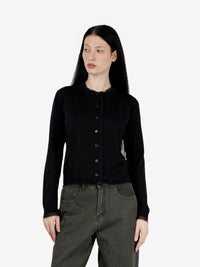 Cardigan in lana con profili nero