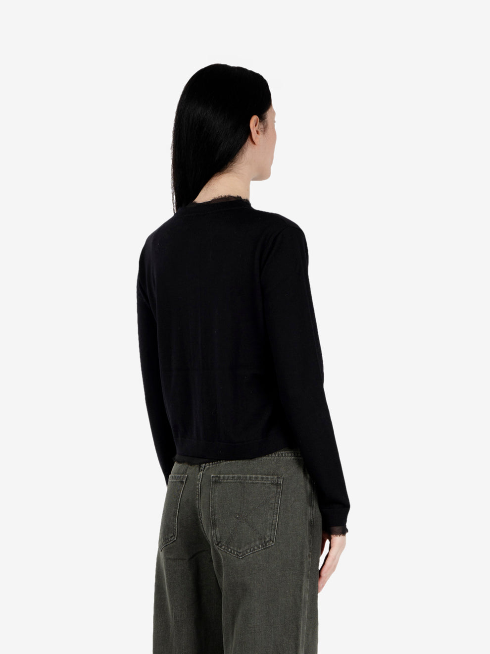 Cardigan in lana con profili nero