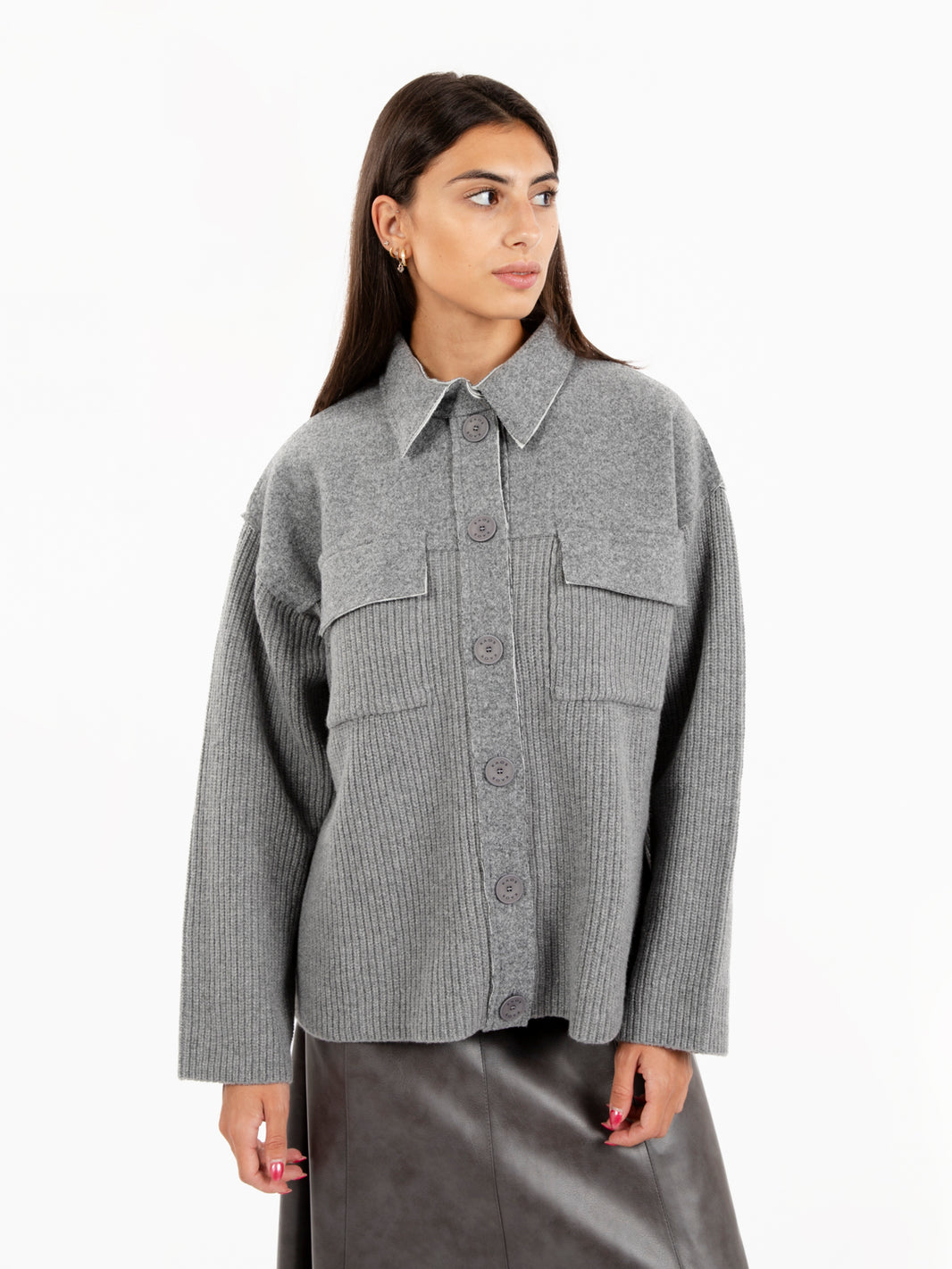 Cardigan in misto lana grigio