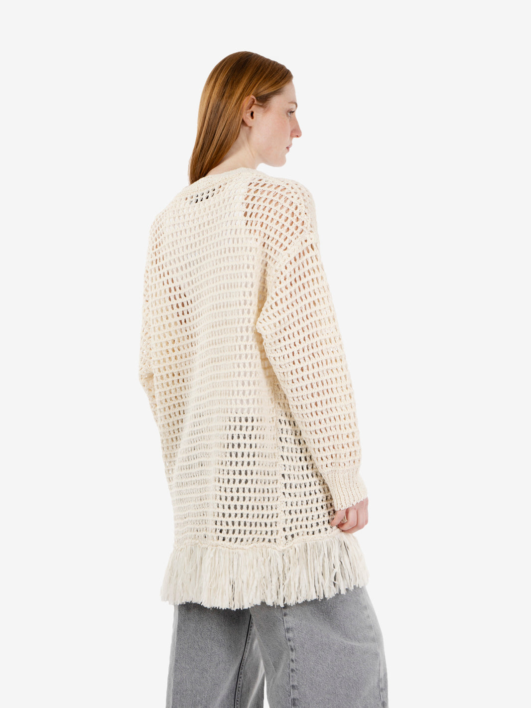 Cardigan traforato in maglia burro