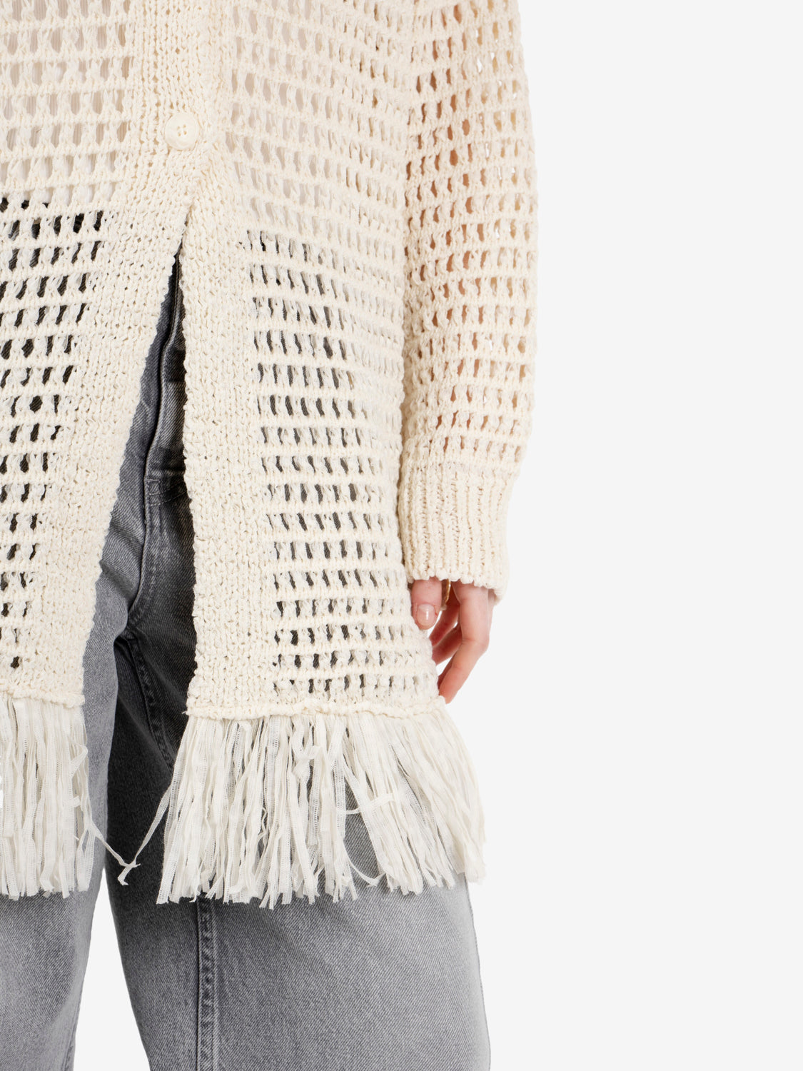 Cardigan traforato in maglia burro