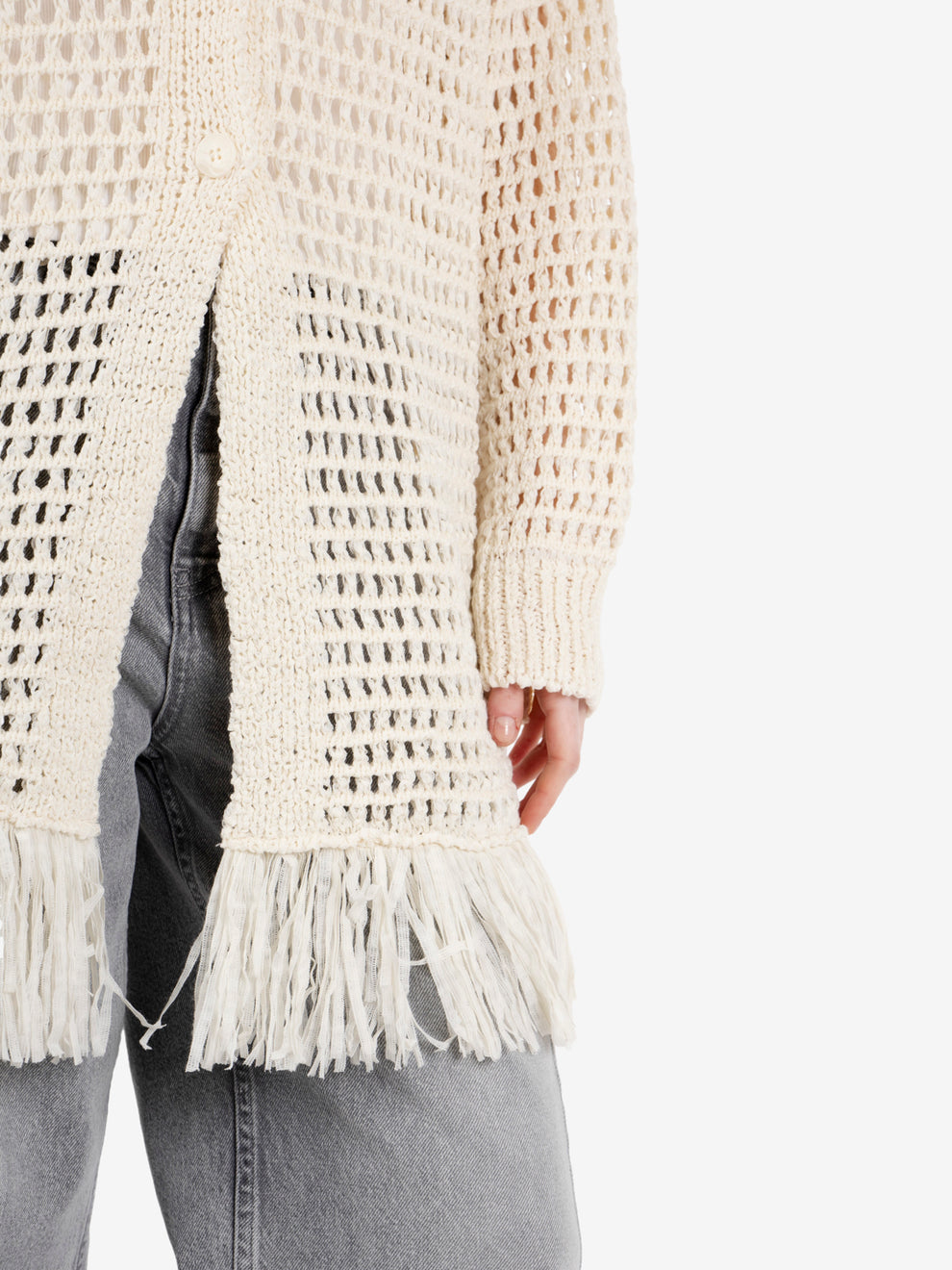 Cardigan traforato in maglia burro