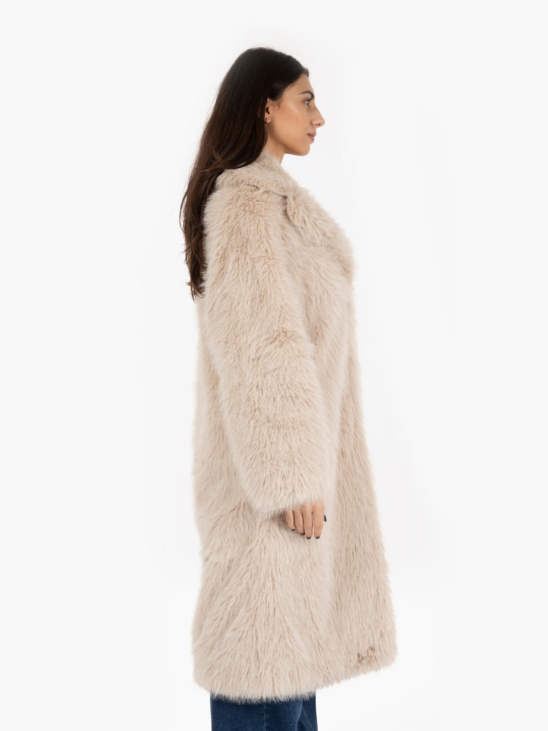 Long eco fur coat Kasha beige