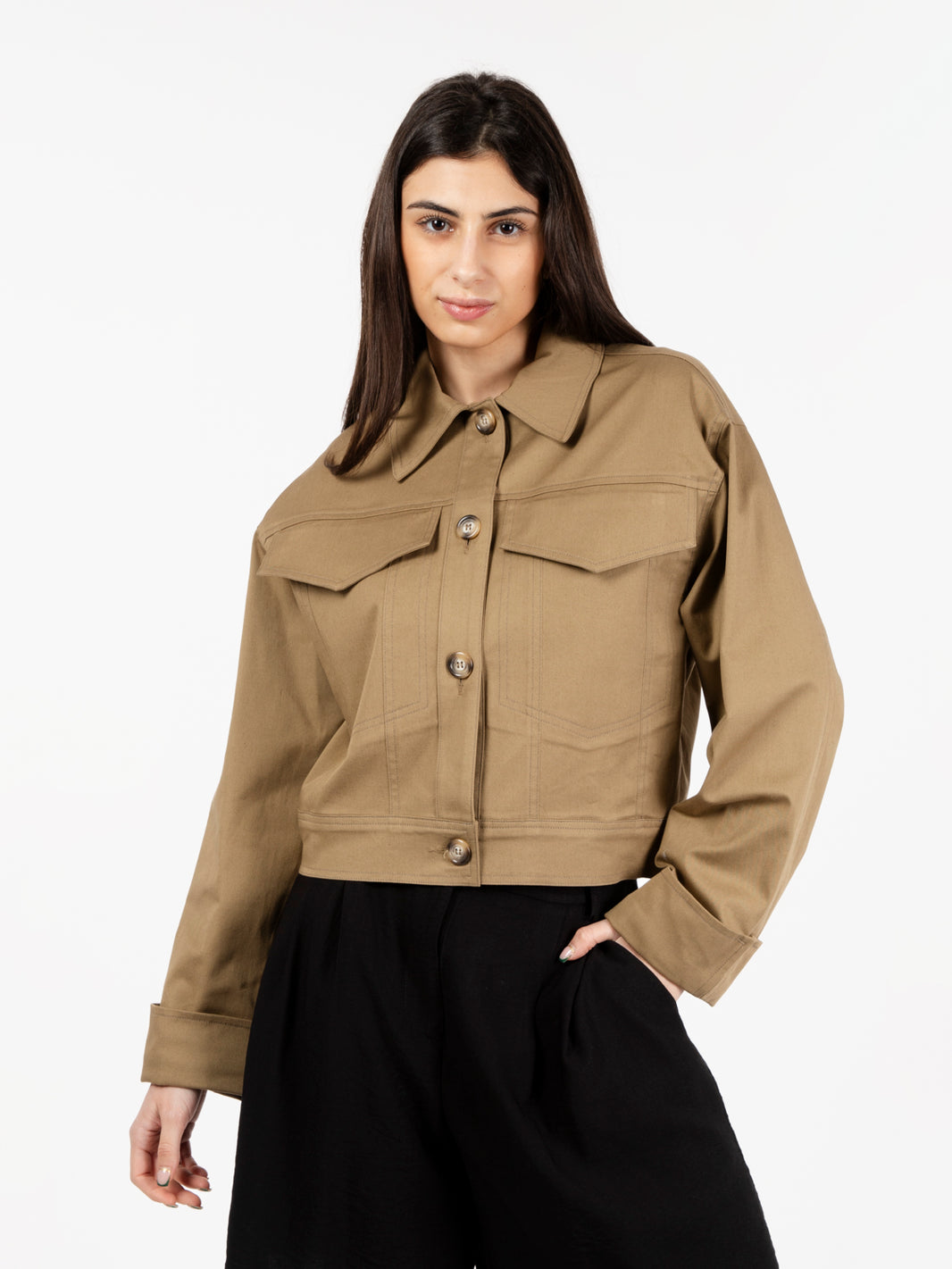 Giacca corta con tasche kaki