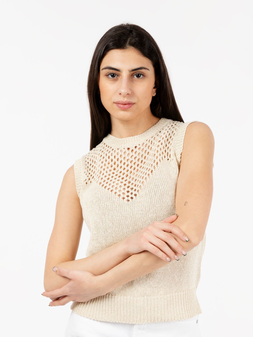 Gilet crochet lurex beige