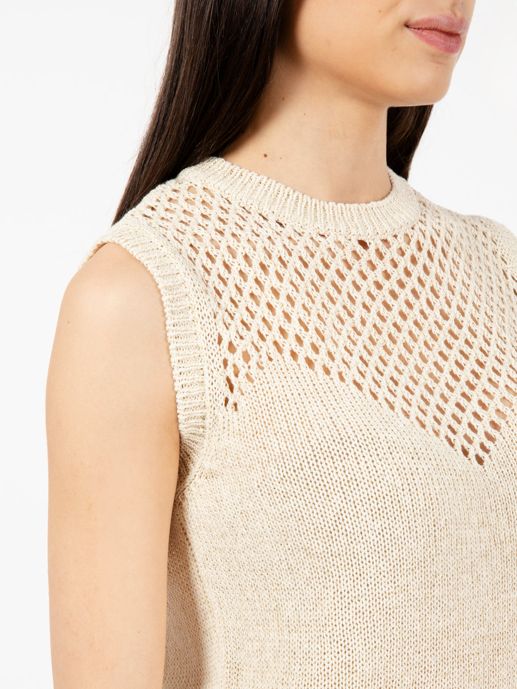 Gilet crochet lurex beige