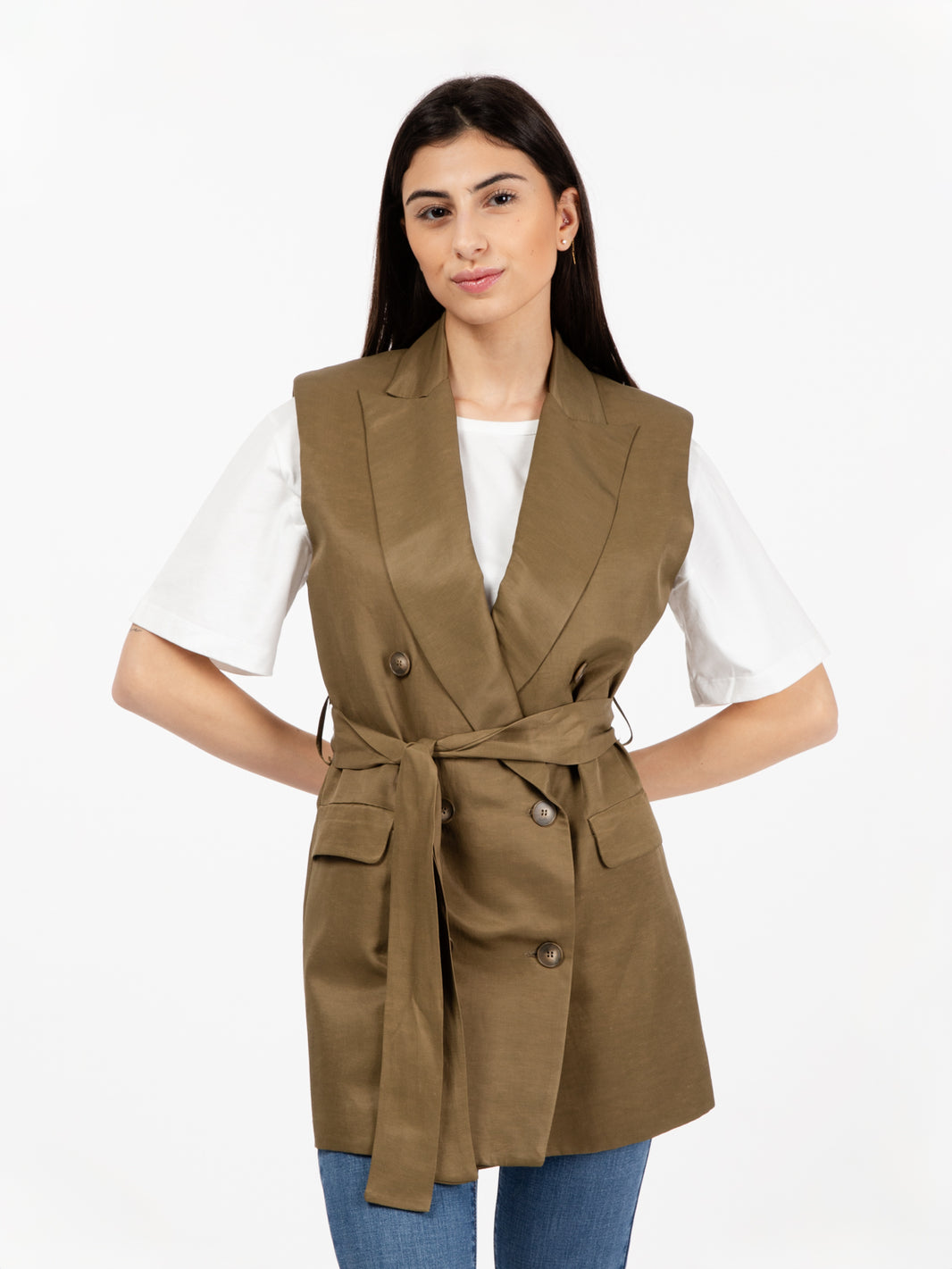 Gilet doppiopetto con cintura militare