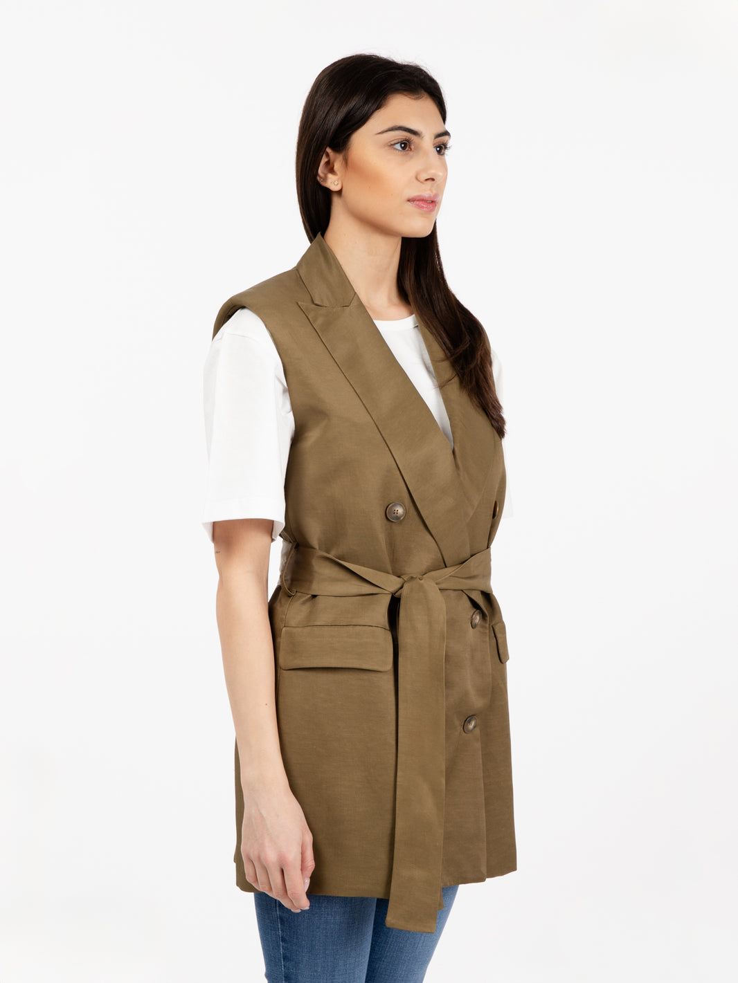 Gilet doppiopetto con cintura militare