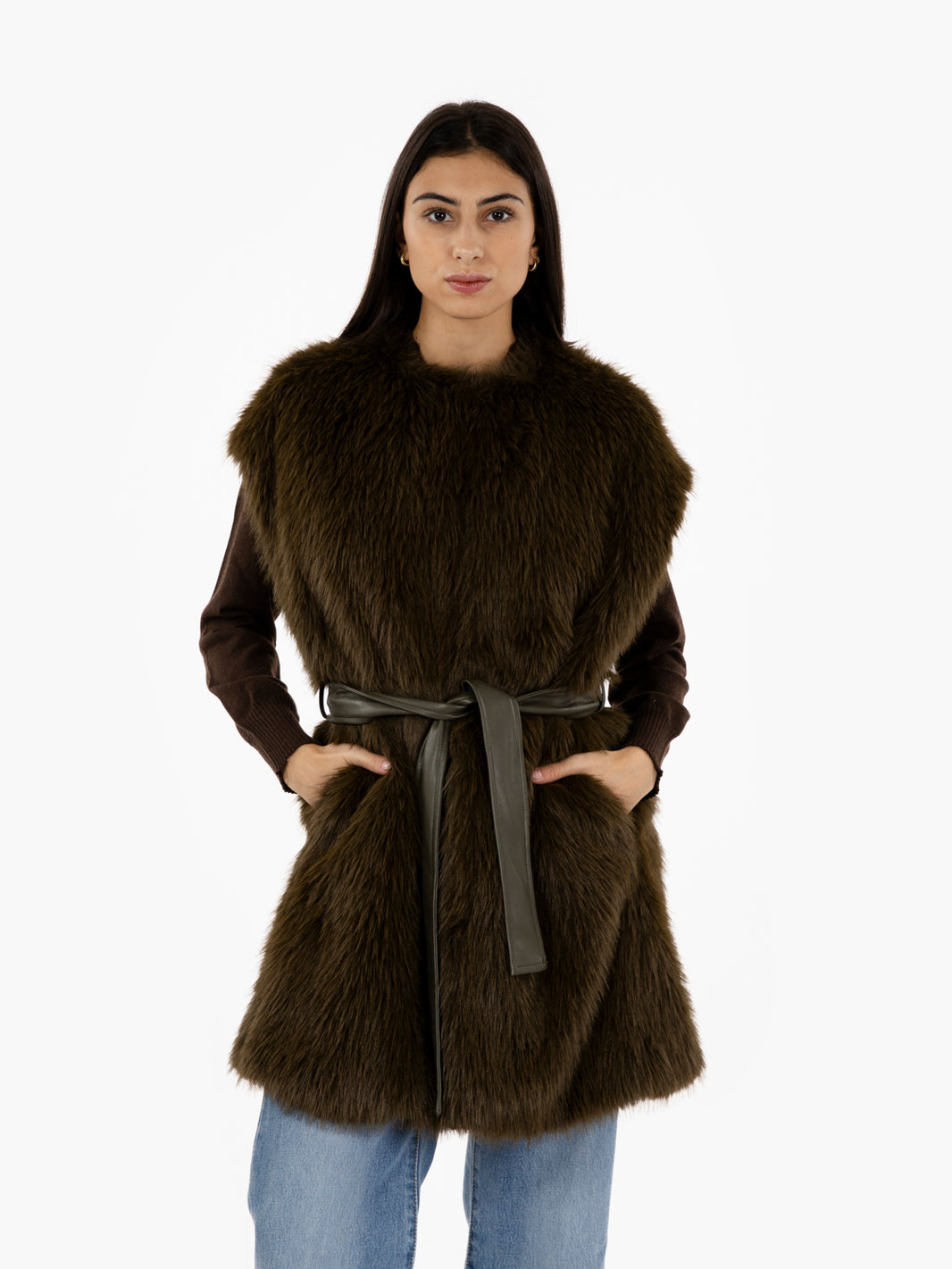 Military faux fur vest