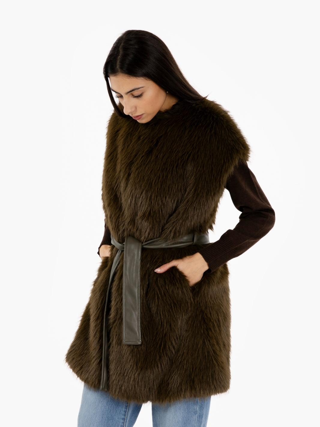 Military faux fur vest