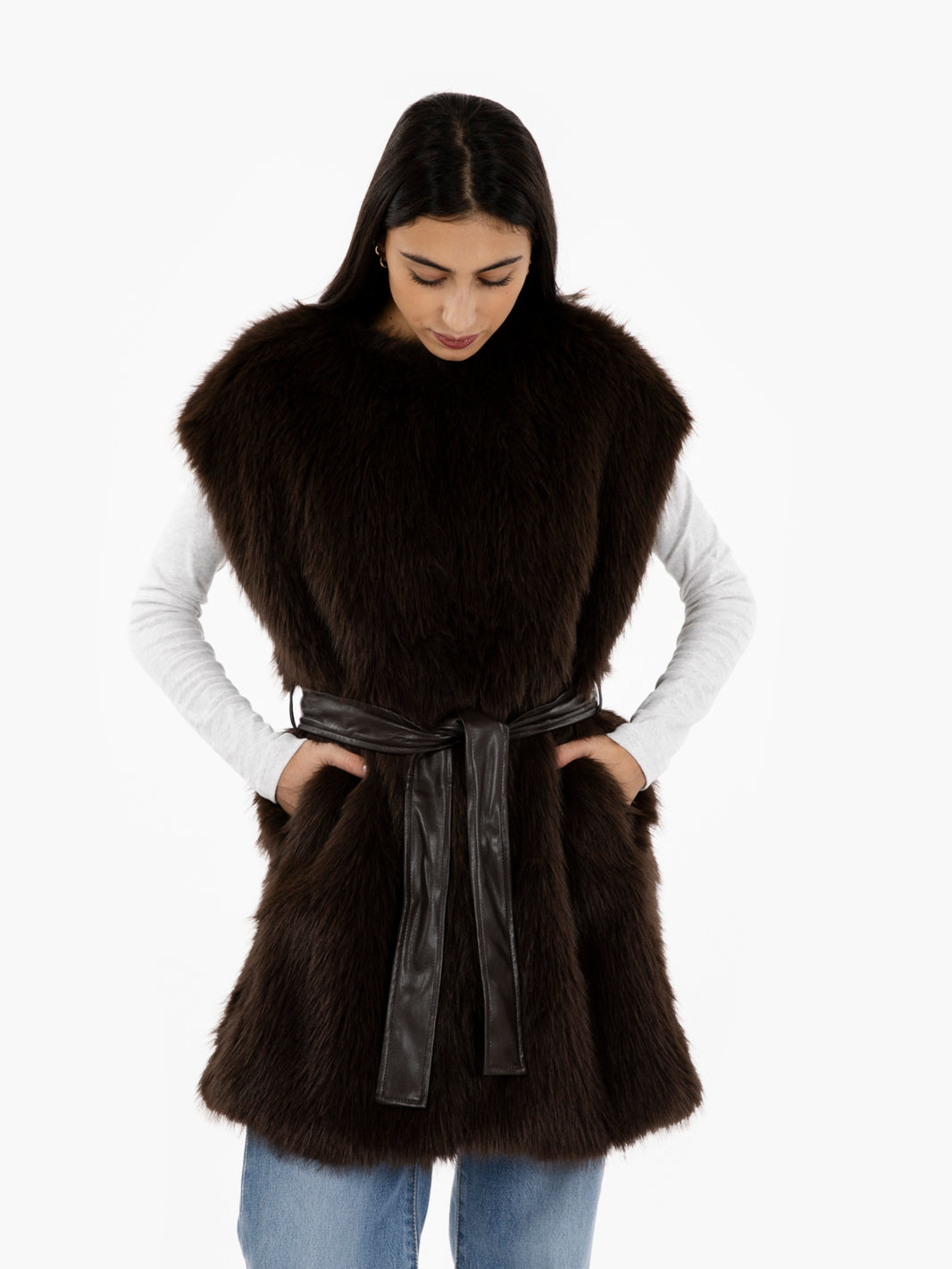 Dark brown faux fur vest