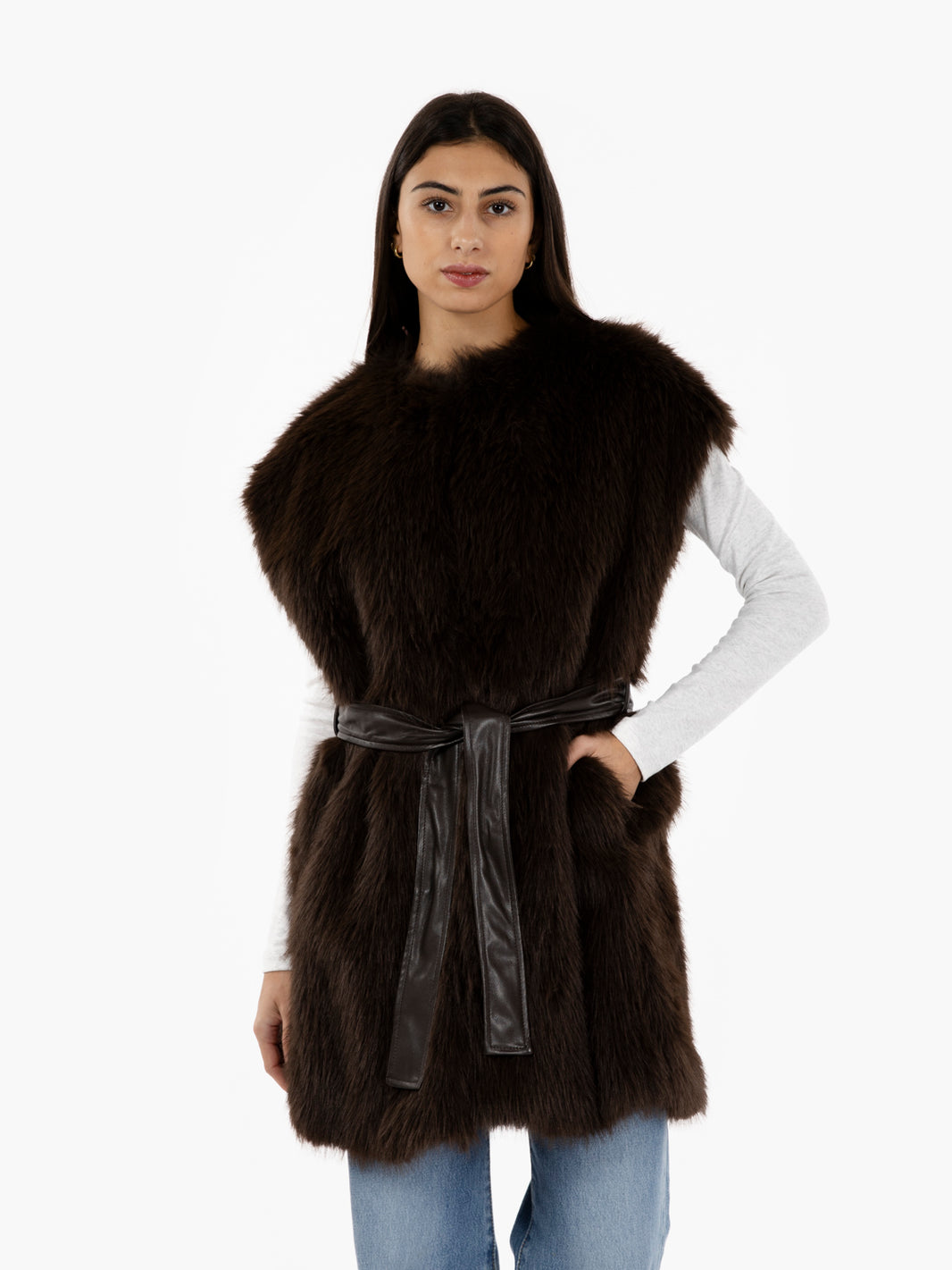 Dark brown faux fur vest