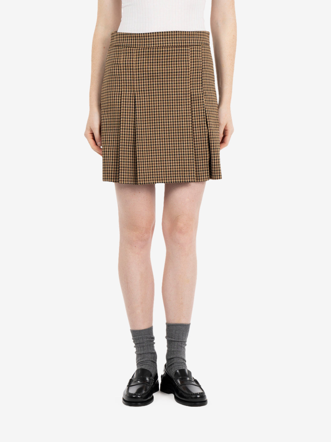 Camel pied-de-poule mini skirt