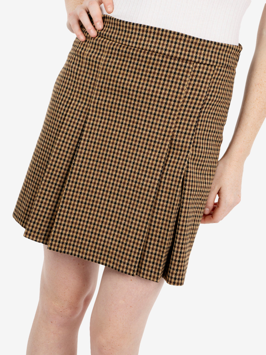 Camel pied-de-poule mini skirt