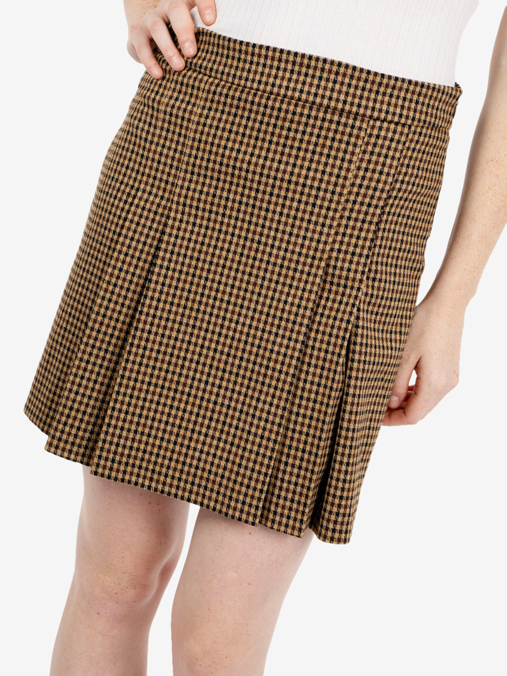 Camel pied-de-poule mini skirt