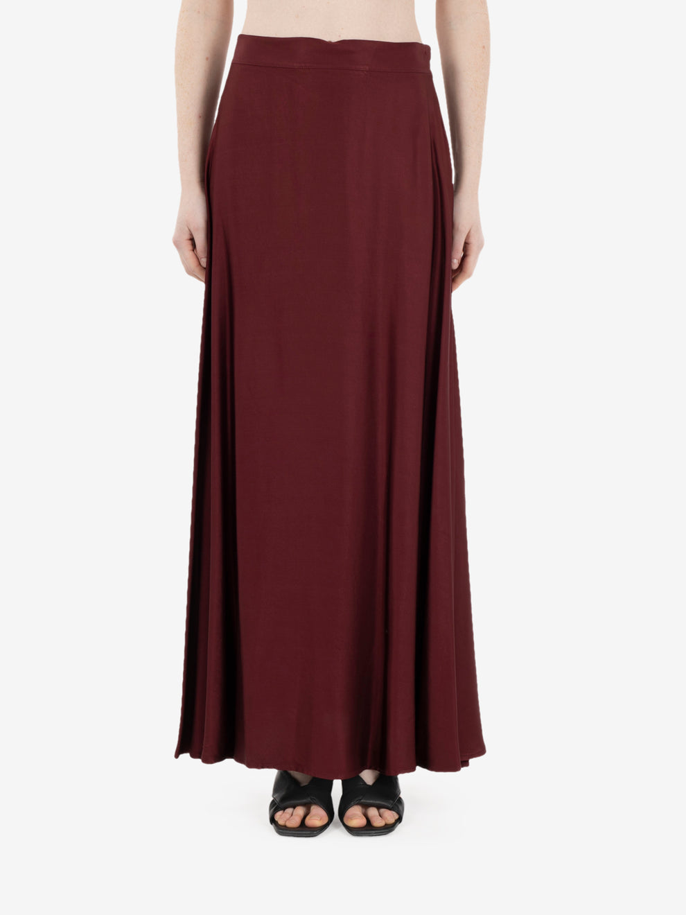 Long burgundy satin skirt