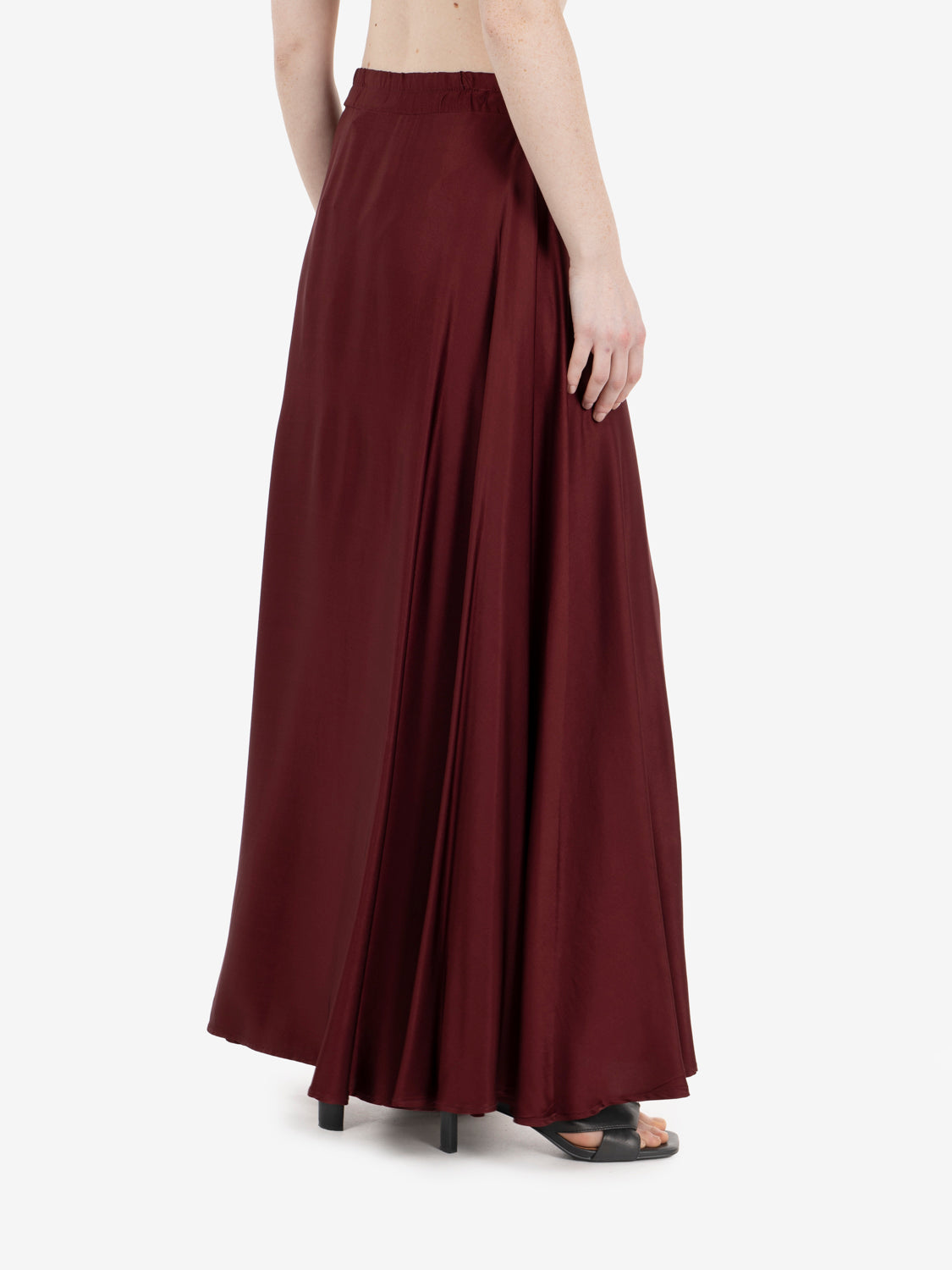 Long burgundy satin skirt