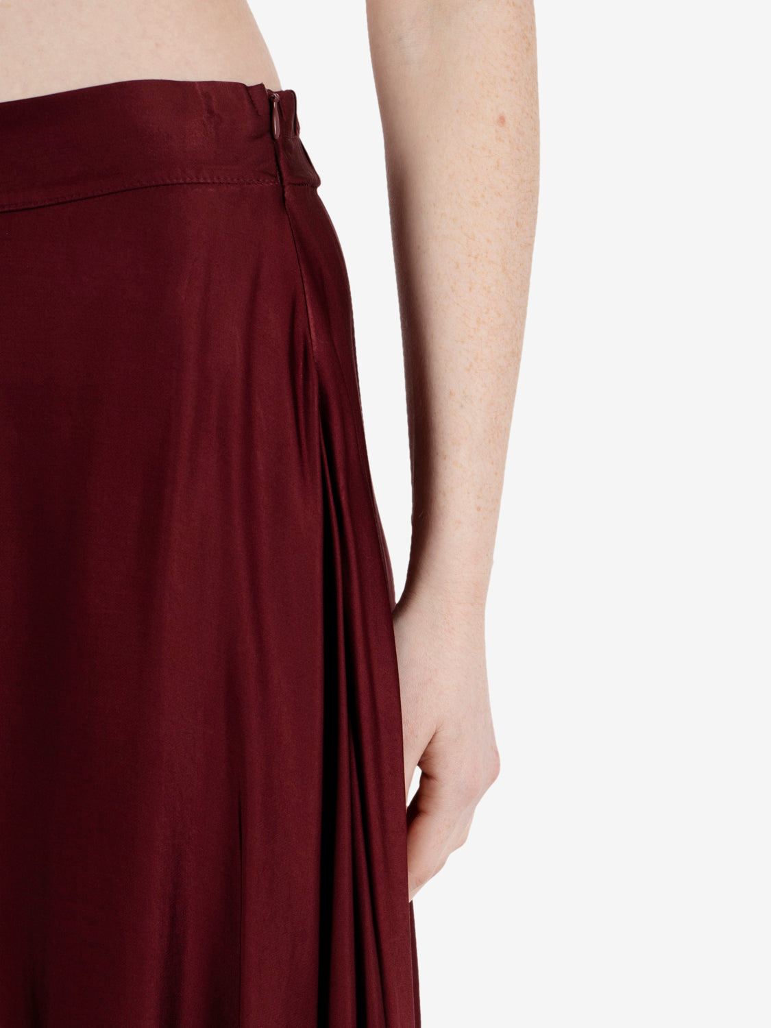 Long burgundy satin skirt