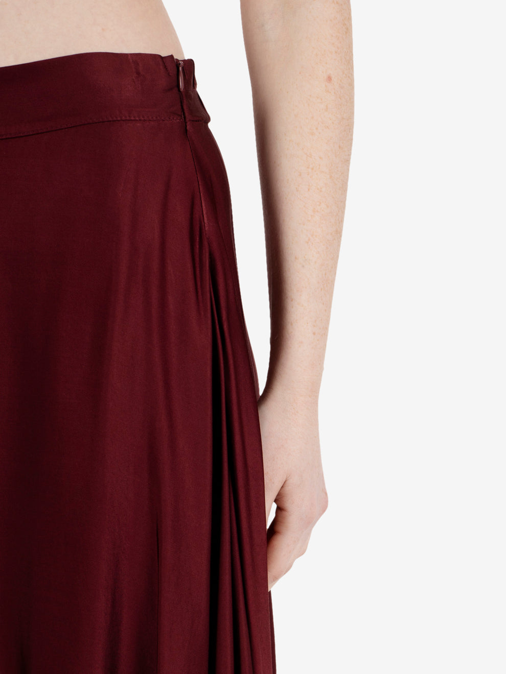 Long burgundy satin skirt
