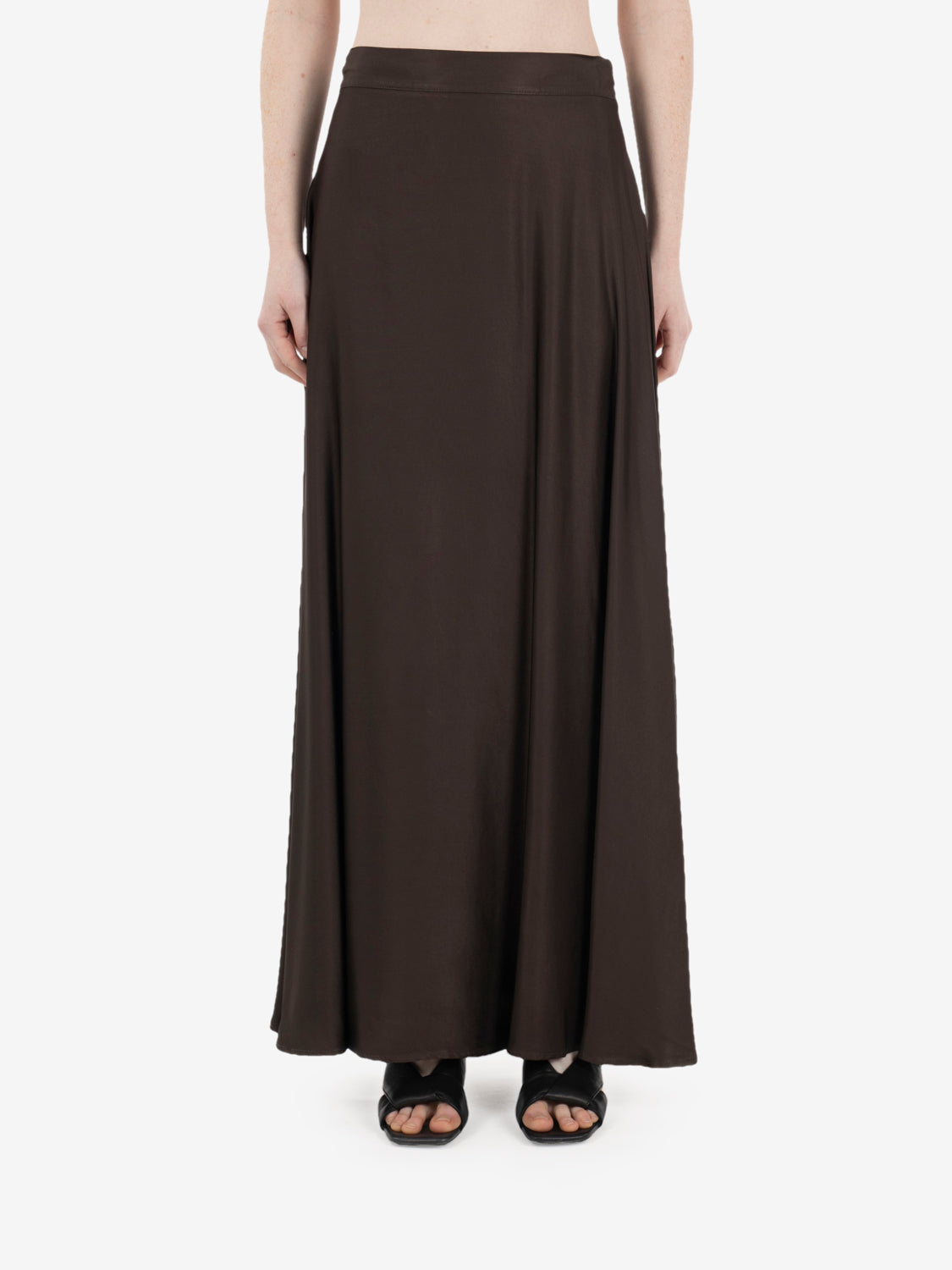 Long dark brown satin skirt