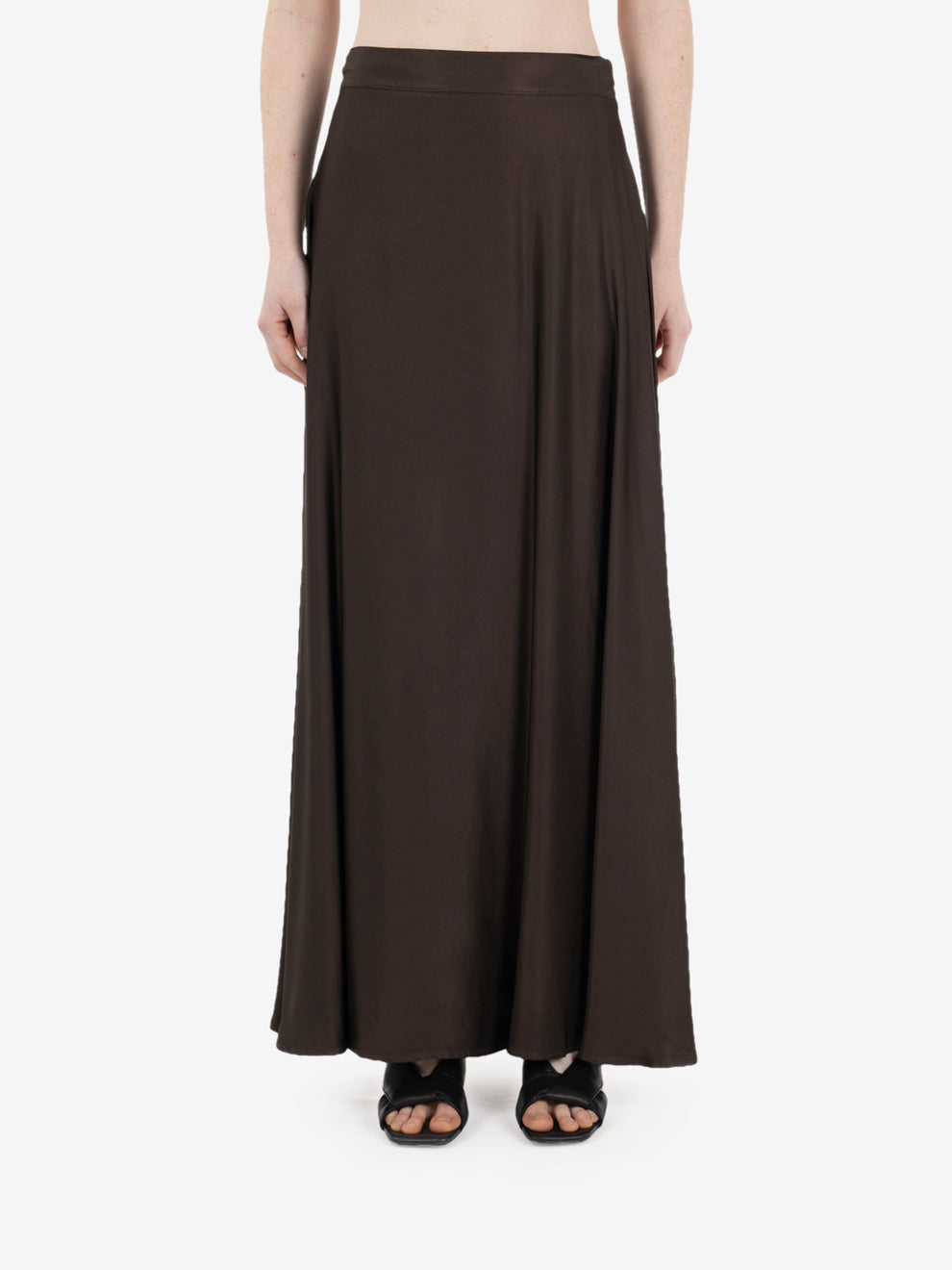 Long dark brown satin skirt