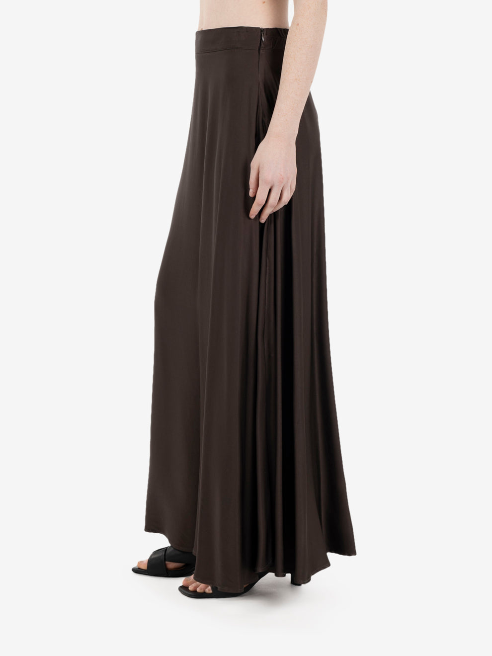 Long dark brown satin skirt