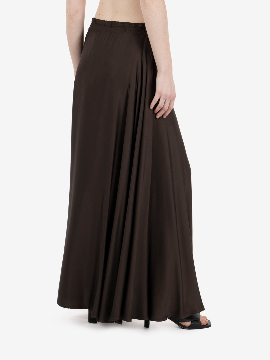 Long dark brown satin skirt