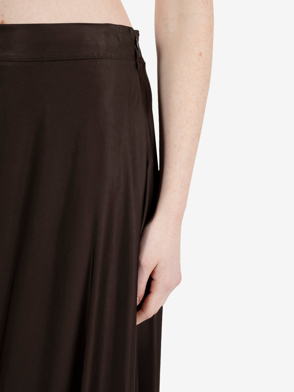 Long dark brown satin skirt